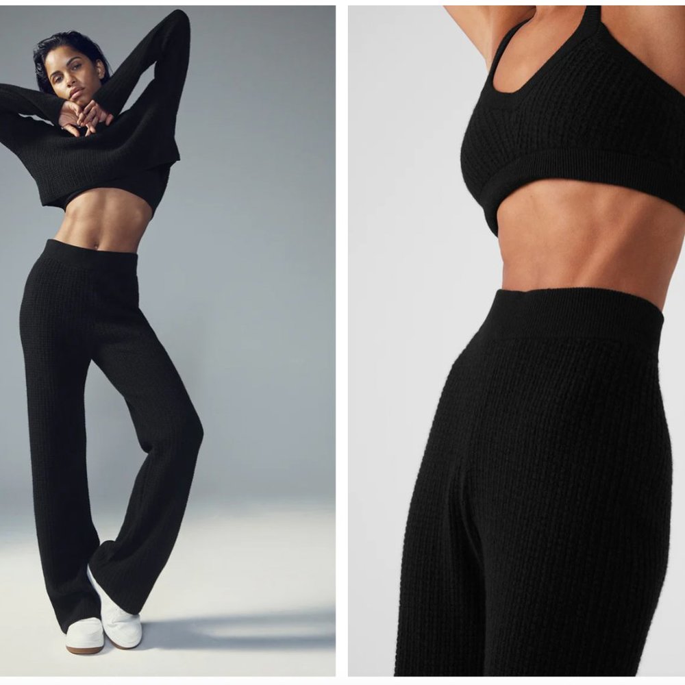 ALO YOGA - CASHMERE HIGH-WAIST PLUSH WAFFLE PANT in black